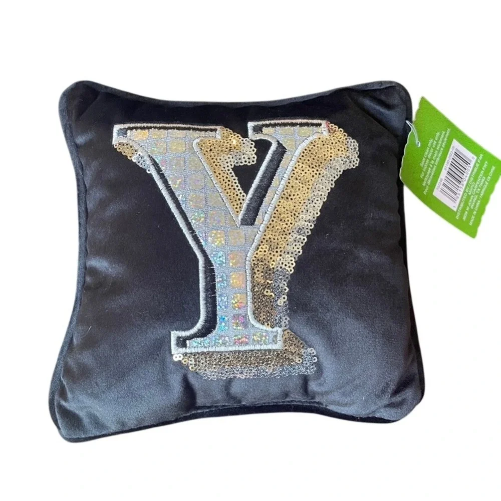 Ashland Color Pop Black Velvet Initial Y Sequin Decorative Pillow 8x8 NWT